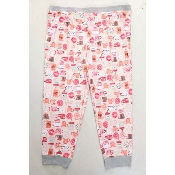 NEW Cuddl Duds Cozy L/S Pajama Set XXL Coffee Tea Donuts Kitty Jersey Print - Picture 3 of 12